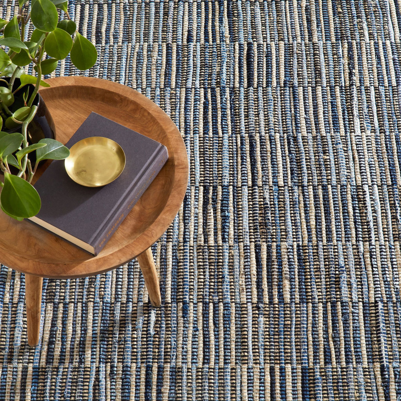 Denim Rag Gridwork Handwoven Cotton Rug