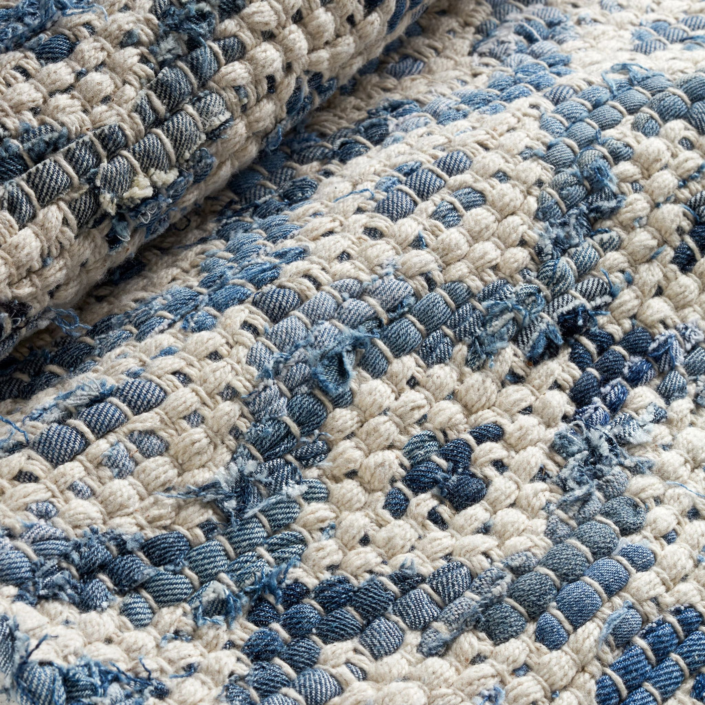 Denim Rag Diamond Handwoven Cotton Rug