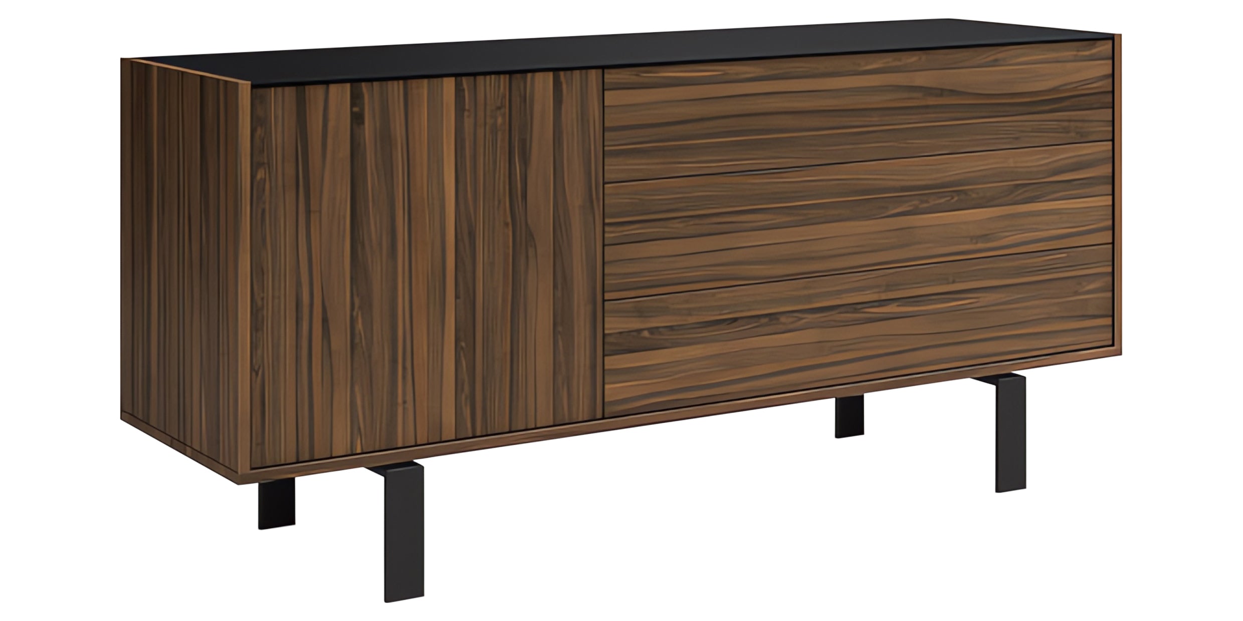 Smoked Walnut with Ebony Glass and Black Legs | Mobican Elodi Buffet | Valley Ridge Furniture