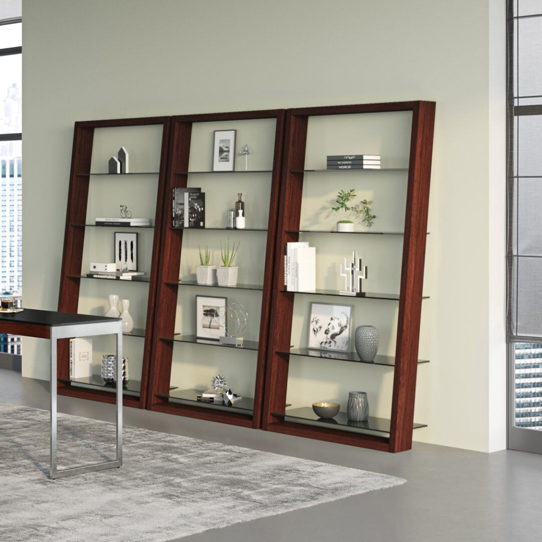BDi Eileen 5166 Leaning Book Shelf in Chocolate Stained Walnut, in a room setting