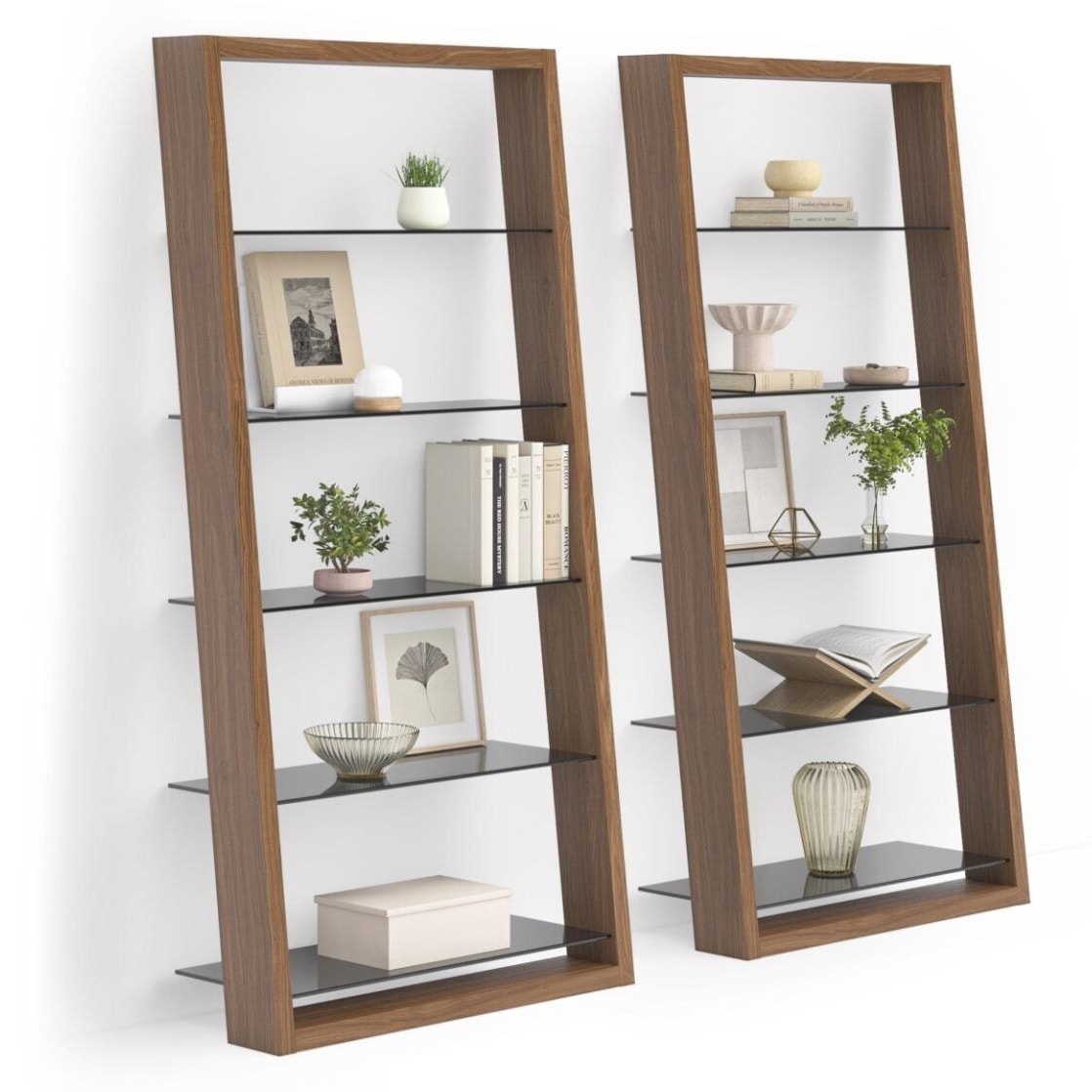 BDi Eileen 5166 Leaning Book Shelf in Natural Walnut, on white