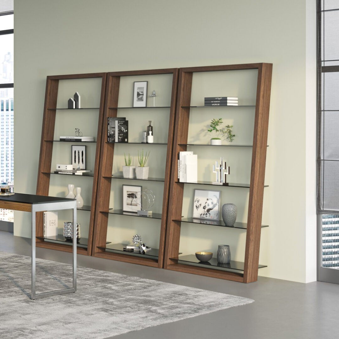 BDi Eileen 5166 Leaning Book Shelf in Natural Walnut, in a room setting