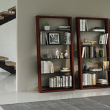 BDi Eileen 5166 Leaning Book Shelf in Chocolate Stained Walnut, three side by side in a living room with books