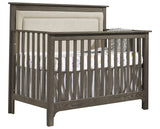 Grigio Brushed Oak with Talc Fabric | Emerson 5-in-1 Convertible Crib w/Talc Upholstered Headboard Panel | Valley Ridge Furniture