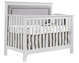 White Brushed Oak with Fog Fabric | Emerson 5-in-1 Convertible Crib w/Fog Upholstered Headboard Panel | Valley Ridge Furniture