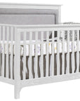 White Brushed Oak with Fog Fabric | Emerson 5-in-1 Convertible Crib w/Fog Upholstered Headboard Panel | Valley Ridge Furniture