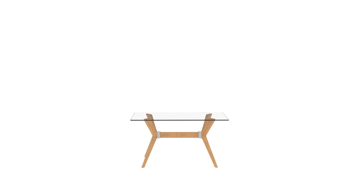 Canadel Downtown Fjord Dining Table in Caramel Washed, Clear CL Glass, side view