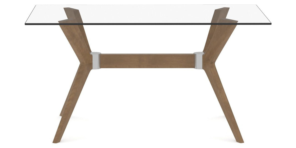 Canadel Downtown Fjord Dining Table in Pecan Washed, Clear CL Glass, side view