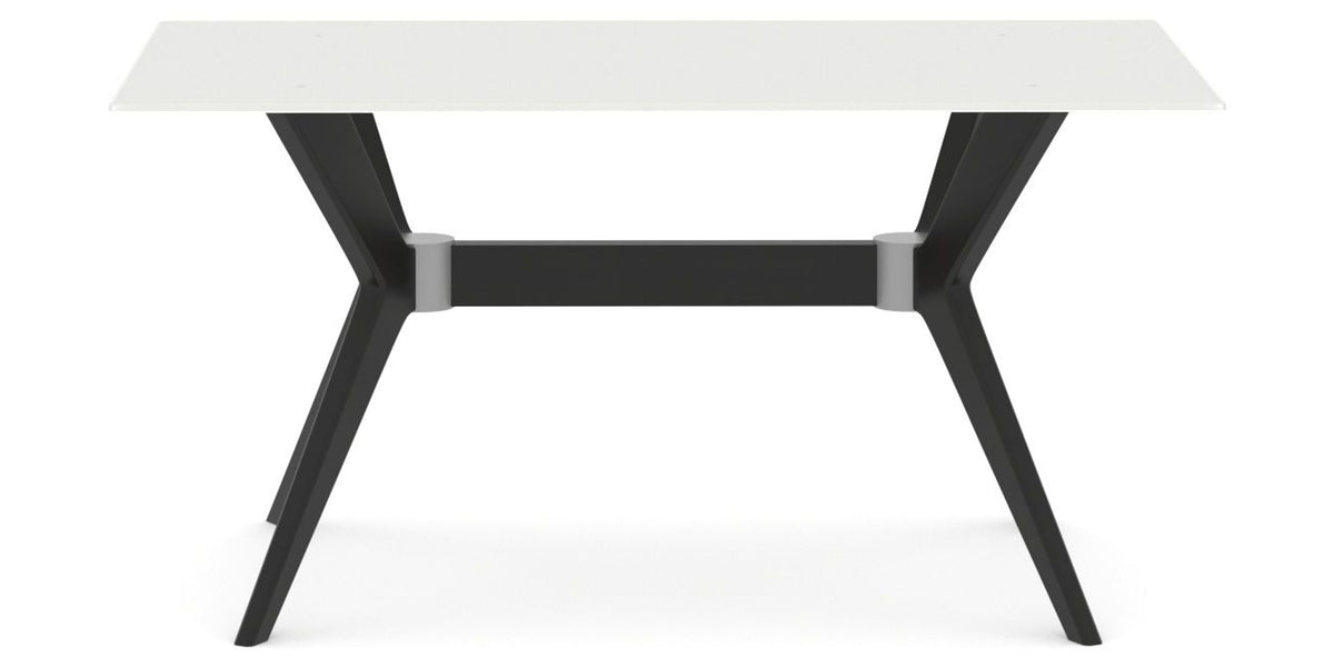 Canadel Downtown Fjord Dining Table in Peppercorn Washed, Snow WH Glass, side view