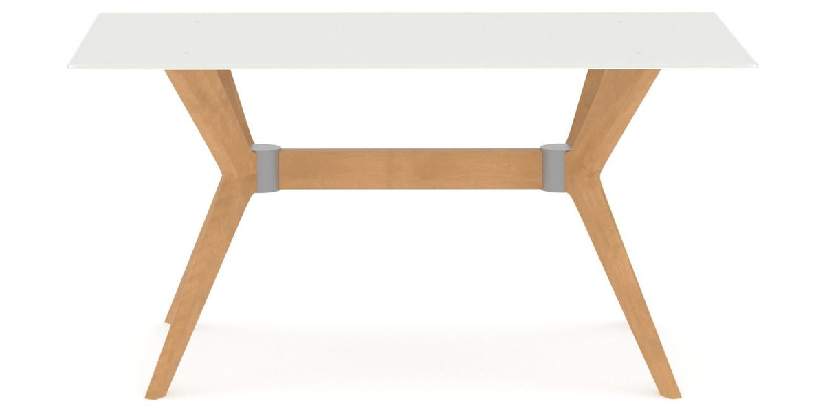 Canadel Downtown Fjord Dining Table in Caramel Washed, Snow WH Glass, side view