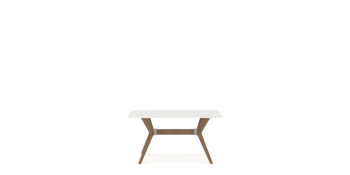 Canadel Downtown Fjord Dining Table in Pecan Washed, Snow WH Glass, side view