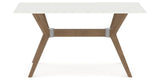 Canadel Downtown Fjord Dining Table in Pecan Washed, Snow WH Glass, side view