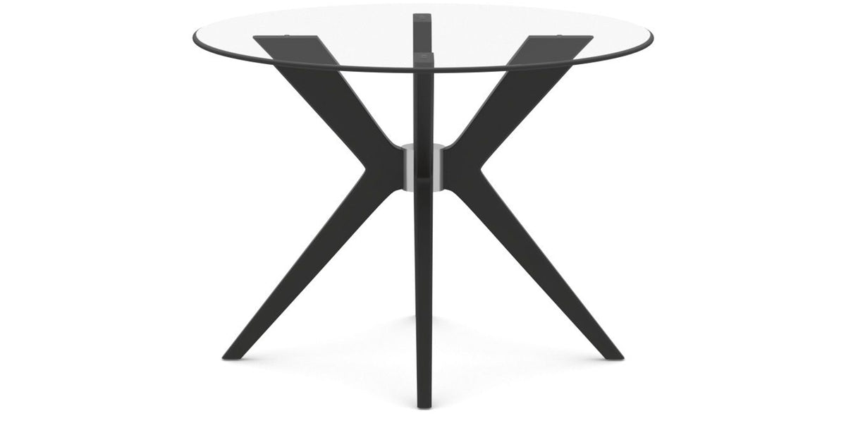 Canadel Downtown X Base Dining Table in Peppercorn Washed, Clear CL Glass, 42 in, side view