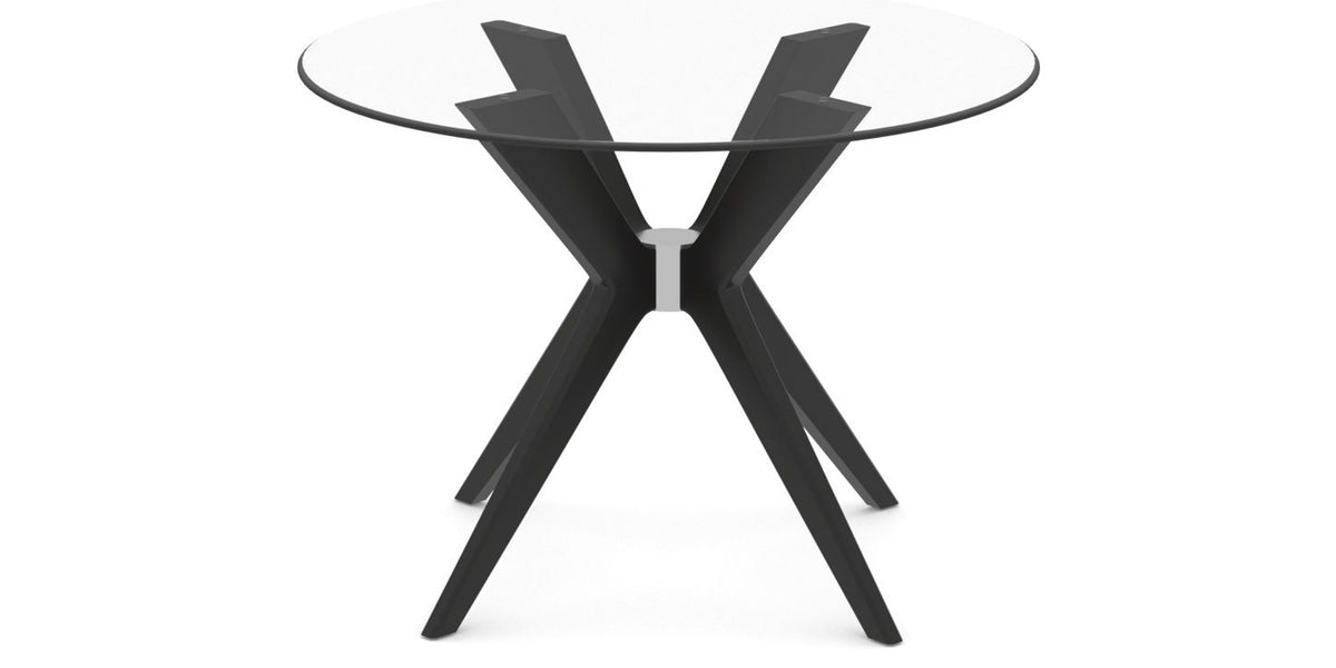 Canadel Downtown X Base Dining Table in Peppercorn Washed, Clear CL Glass, 42 in, view from above