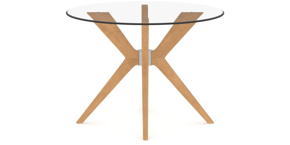 Canadel Downtown X Base Dining Table in Caramel Washed, Clear CL Glass, 42 in, side view
