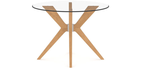 Canadel Downtown X Base Dining Table in Caramel Washed, Clear CL Glass, 42 in, side view