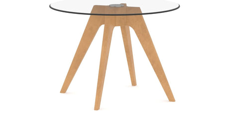 Canadel Downtown Round Dining Table with DQ Base in 20 Caramel Washed and Small Size, three-quarter view