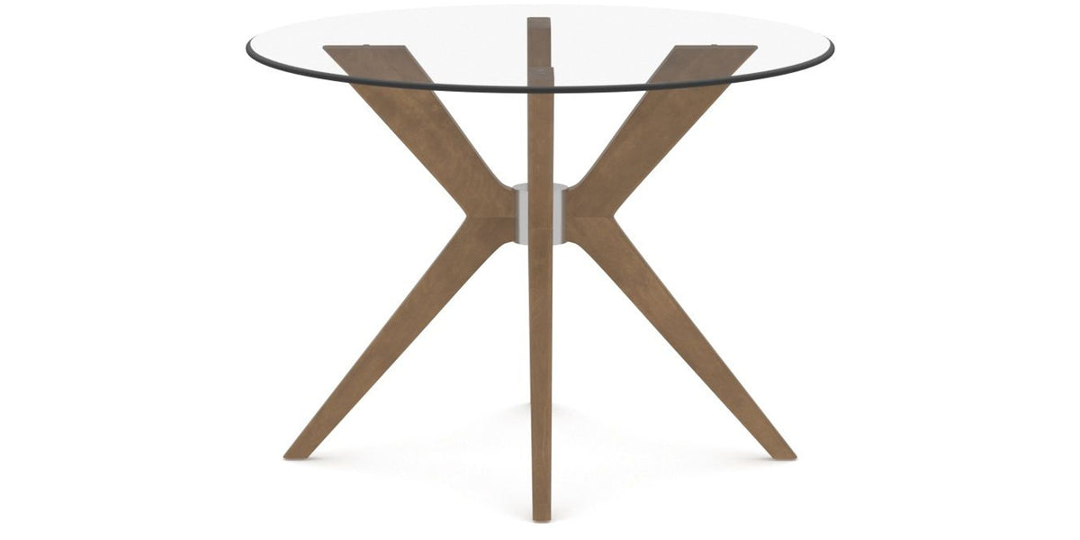 Canadel Downtown X Base Dining Table in Pecan Washed, Clear CL Glass, 42 in, side view