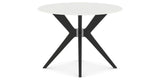 Canadel Downtown X Base Dining Table in Peppercorn Washed, Snow WH Glass, 42 in, side view