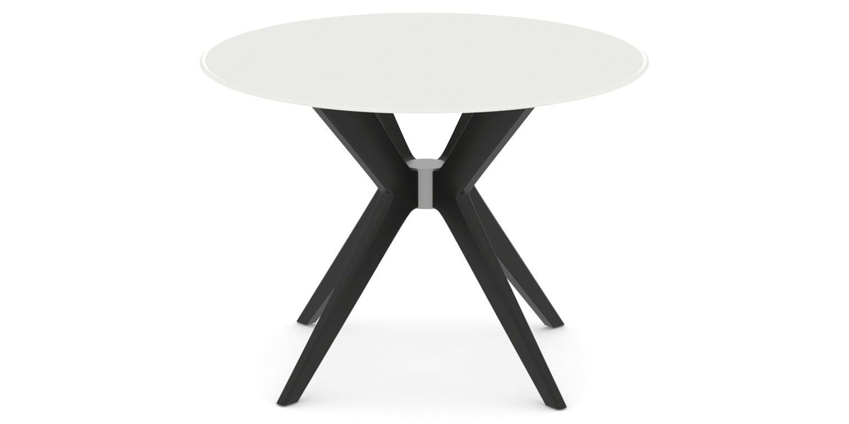 Canadel Downtown X Base Dining Table in Peppercorn Washed, Snow WH Glass, 42 in, view from above