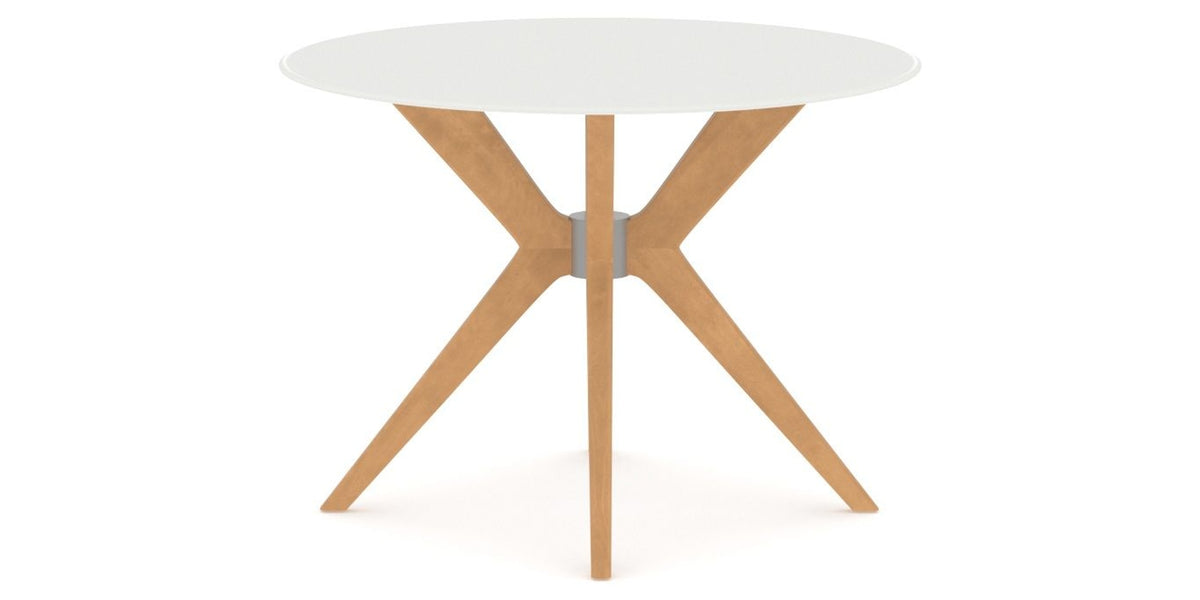 Canadel Downtown X Base Dining Table in Caramel Washed, Snow WH Glass, 42 in, side view