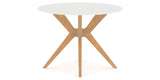 Canadel Downtown X Base Dining Table in Caramel Washed, Snow WH Glass, 42 in, side view