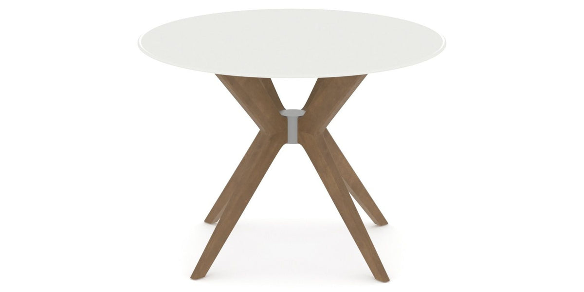 Canadel Downtown X Base Dining Table in Pecan Washed, Snow WH Glass, 42 in, view from above
