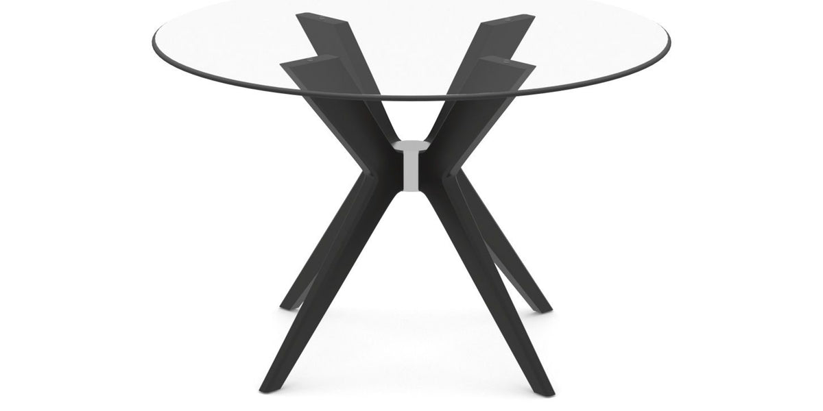 Canadel Downtown X Base Dining Table in Peppercorn Washed, Clear CL Glass, 48 in, view from above