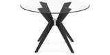 Canadel Downtown X Base Dining Table in Peppercorn Washed, Clear CL Glass, 48 in, view from above