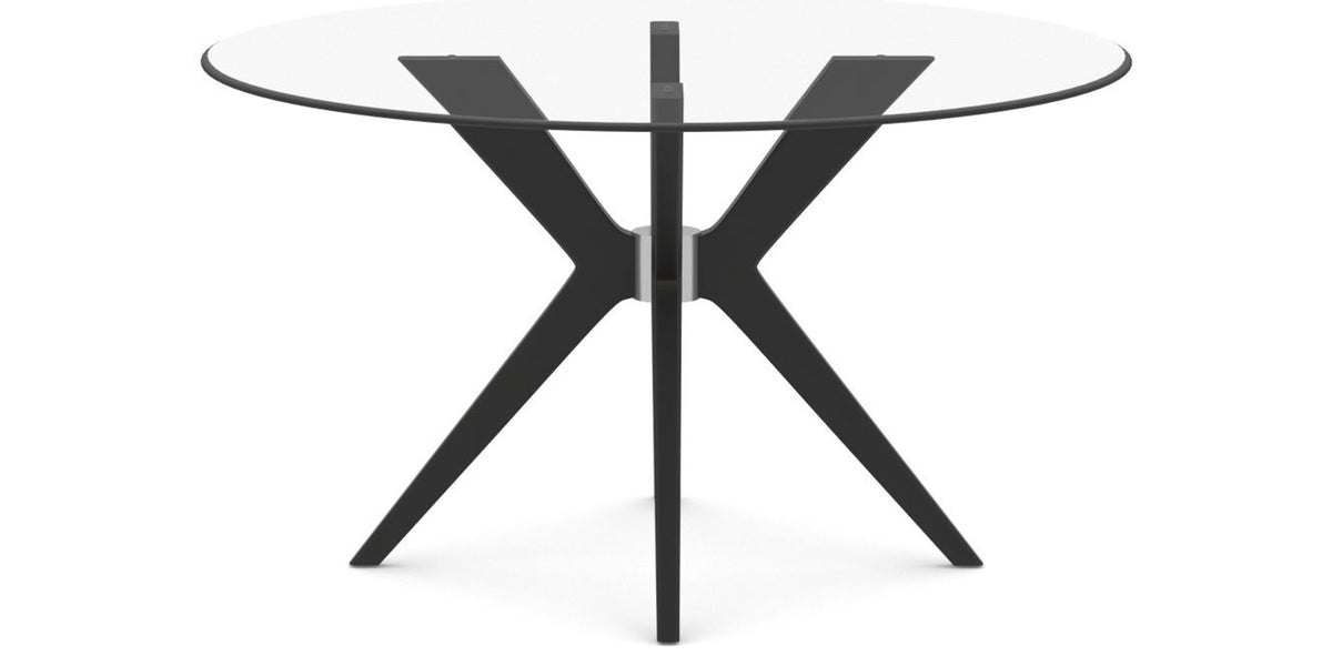 Canadel Downtown X Base Dining Table in Peppercorn Washed, Clear CL Glass, 54 in, side view