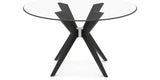 Canadel Downtown X Base Dining Table in Peppercorn Washed, Clear CL Glass, 54 in, view from above