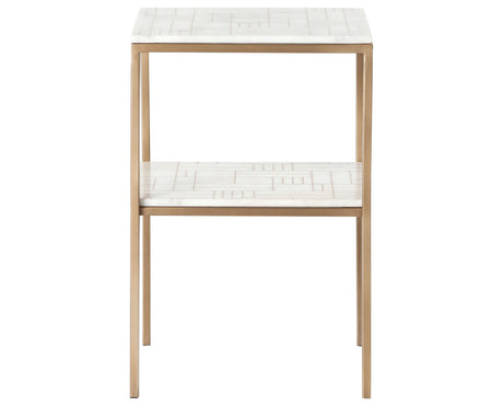 Piet Screen Print Marble with Antique Brass Stainless Steel | Piet Printed Marble Nightstand | Valley Ridge Furniture