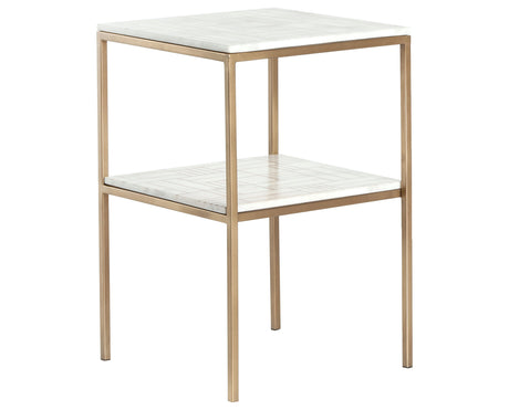 Piet Screen Print Marble with Antique Brass Stainless Steel | Piet Printed Marble Nightstand | Valley Ridge Furniture