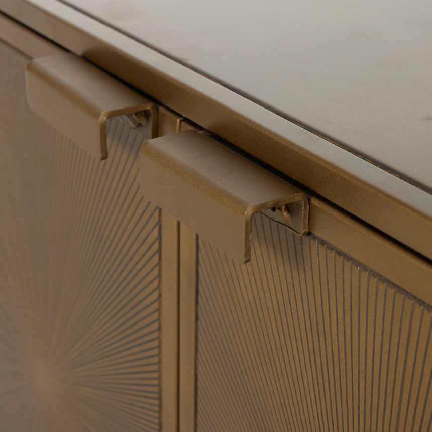 Sunburst Etched Aged Brass Iron with Gunmetal Iron | Sunburst Cabinet Nightstand | Valley Ridge Furniture