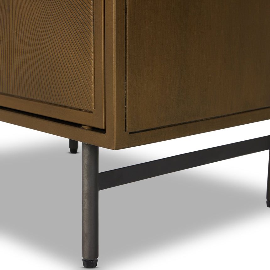 Sunburst Etched Aged Brass Iron with Gunmetal Iron | Sunburst Cabinet Nightstand | Valley Ridge Furniture