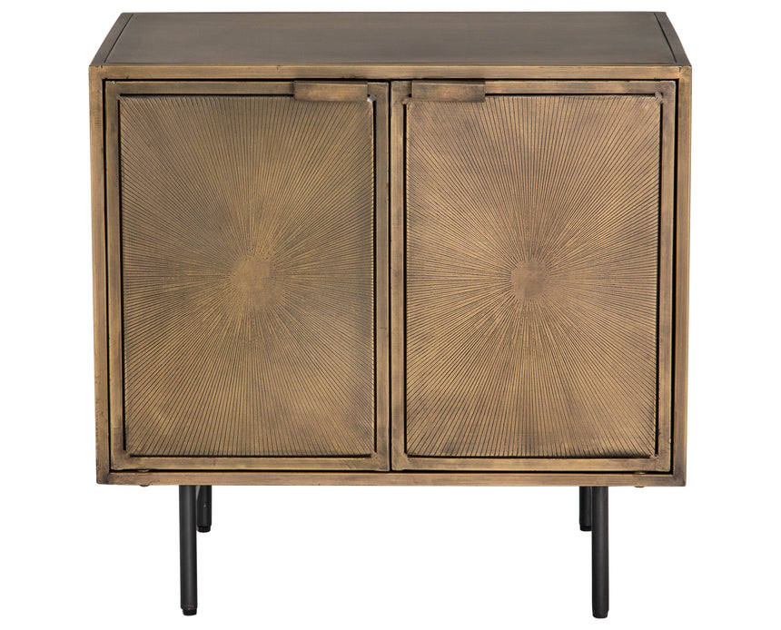 Sunburst Etched Aged Brass Iron with Gunmetal Iron | Sunburst Cabinet Nightstand | Valley Ridge Furniture