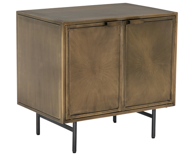 Sunburst Etched Aged Brass Iron with Gunmetal Iron | Sunburst Cabinet Nightstand | Valley Ridge Furniture