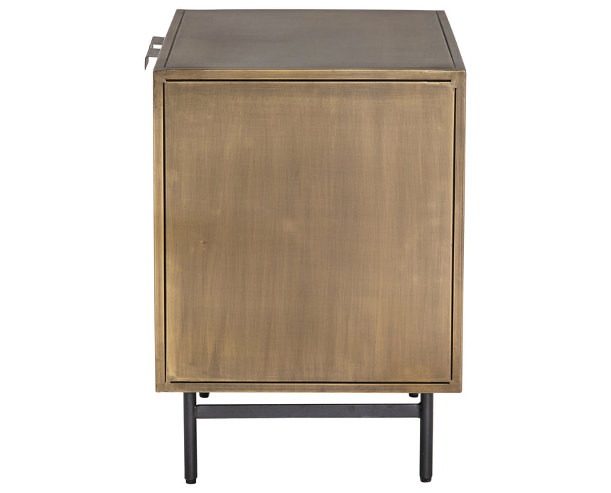 Sunburst Etched Aged Brass Iron with Gunmetal Iron | Sunburst Cabinet Nightstand | Valley Ridge Furniture