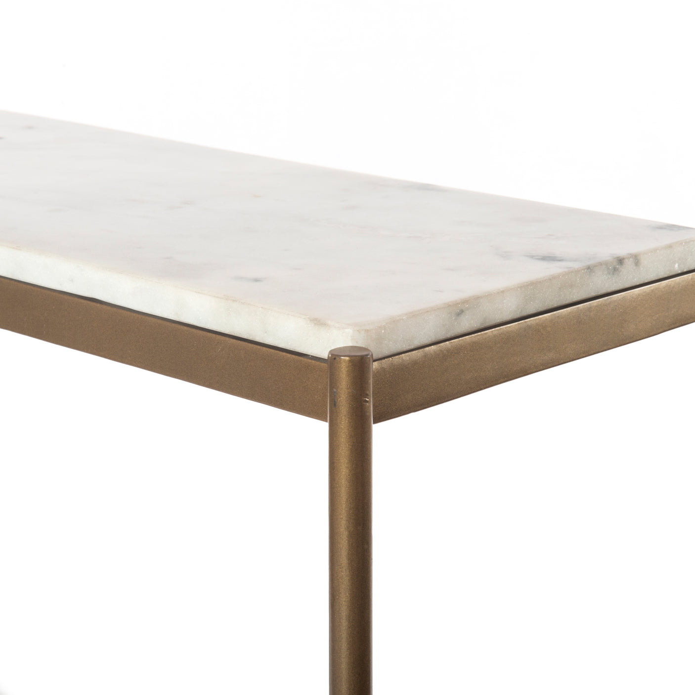 Polished White Marble with Antique Brass Iron | Felix Small Console Table | Valley Ridge Furniture