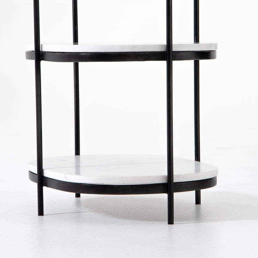 Polished White Marble with Hammered Grey Iron w/Clear Powder Coat | Felix Oval Nightstand | Valley Ridge Furniture