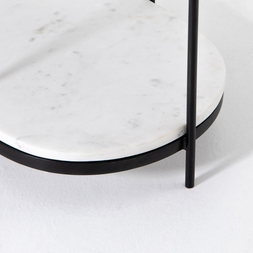 Polished White Marble with Hammered Grey Iron w/Clear Powder Coat | Felix Oval Nightstand | Valley Ridge Furniture