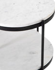 Polished White Marble with Hammered Grey Iron w/Clear Powder Coat | Felix Oval Nightstand | Valley Ridge Furniture