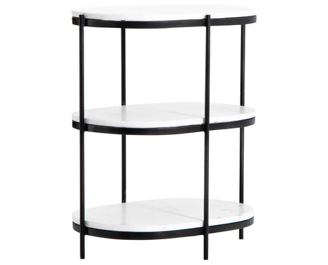 Polished White Marble with Hammered Grey Iron w/Clear Powder Coat | Felix Oval Nightstand | Valley Ridge Furniture