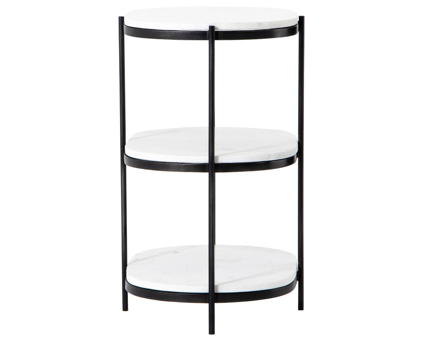 Polished White Marble with Hammered Grey Iron w/Clear Powder Coat | Felix Oval Nightstand | Valley Ridge Furniture