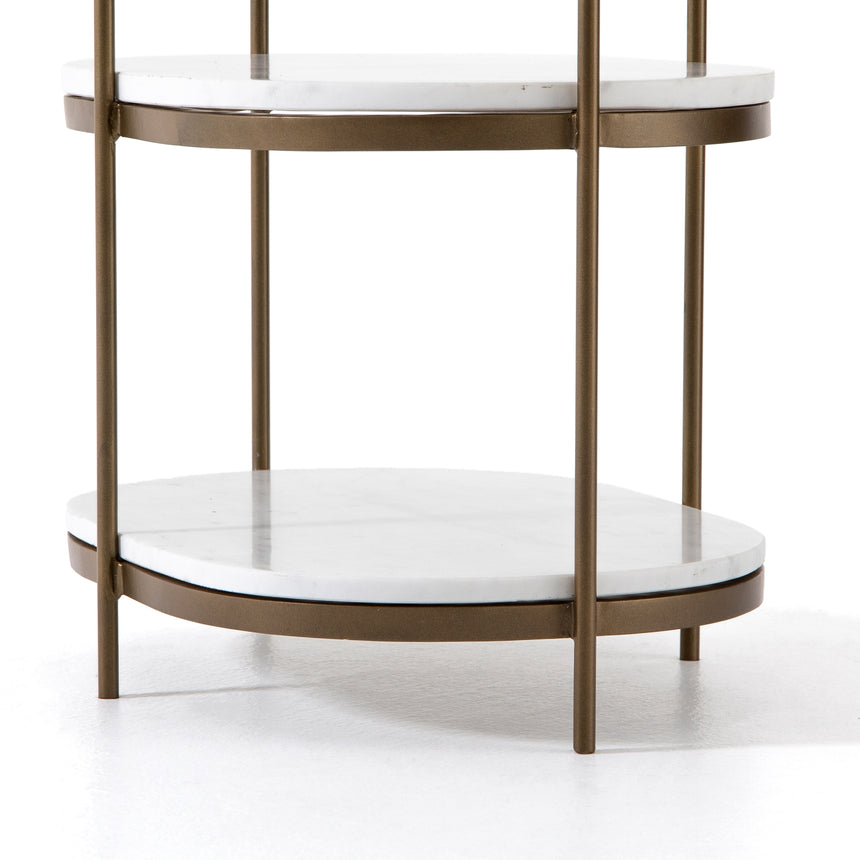 Polished White Marble with Antique Brass Iron | Felix Oval Nightstand | Valley Ridge Furniture