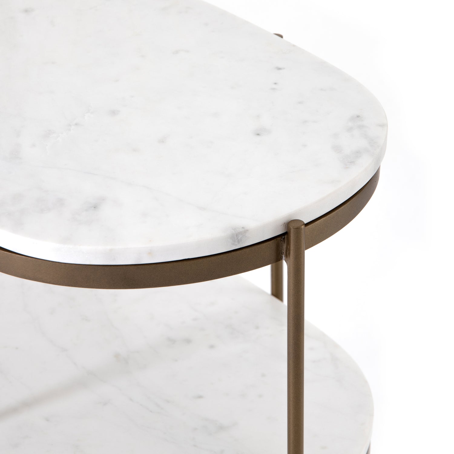 Polished White Marble with Antique Brass Iron | Felix Oval Nightstand | Valley Ridge Furniture