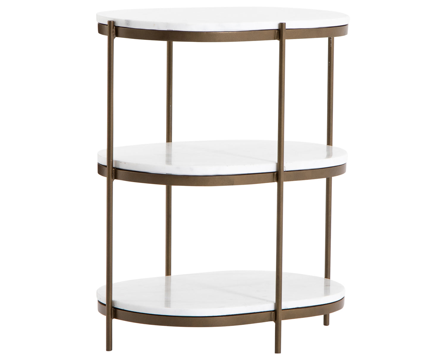 Polished White Marble with Antique Brass Iron | Felix Oval Nightstand | Valley Ridge Furniture