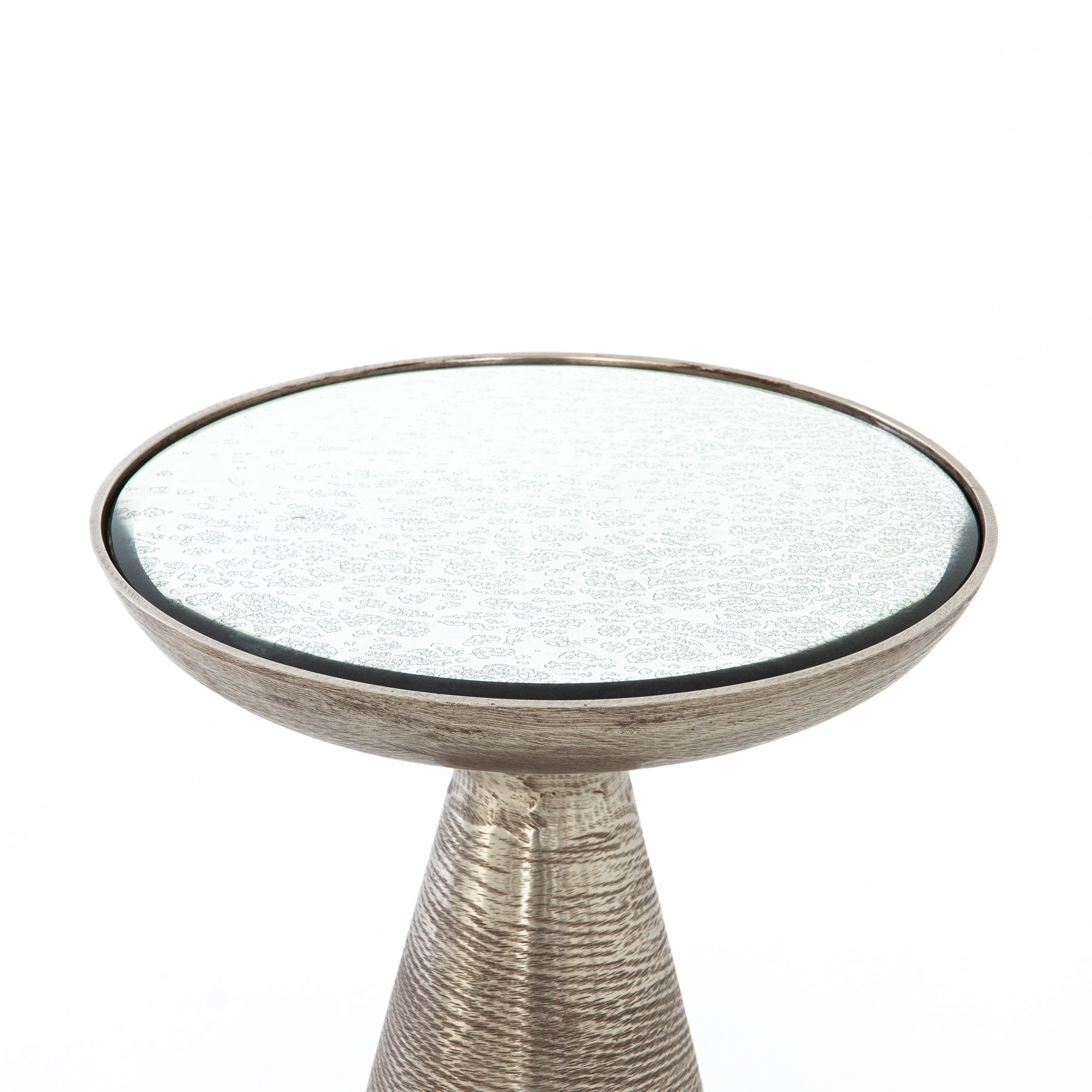 Brushed Nickel with Ash Glass | Marlow Mod Pedestal Table | Valley Ridge Furniture