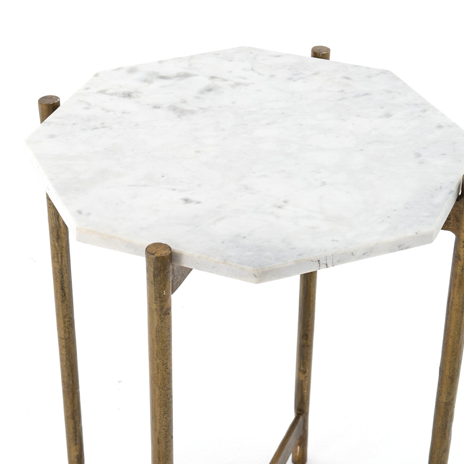 Raw Brass Aluminum with Polished White Marble | Adair Side Table | Valley Ridge Furniture