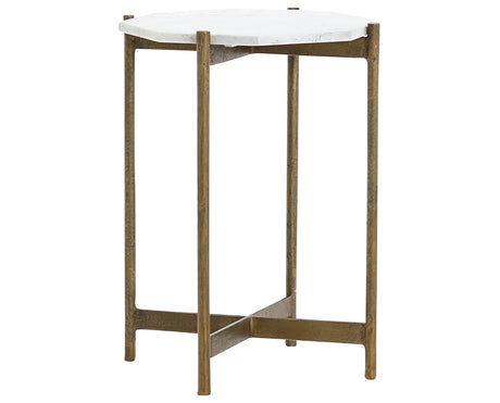 Raw Brass Aluminum with Polished White Marble | Adair Side Table | Valley Ridge Furniture